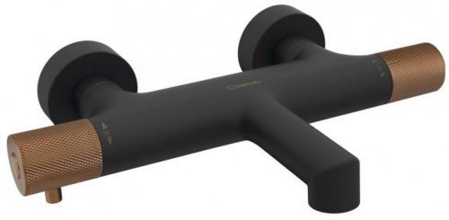 SAPHO SOLARIS nástěnná vanová termostatická baterie, černá/růžové zlato WD010PG