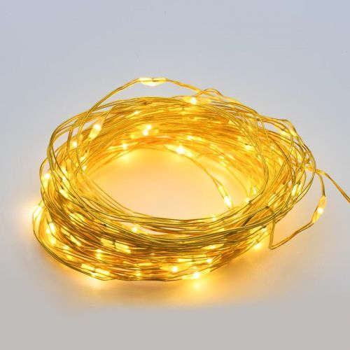 ACA Lighting 20 LED měďený kabel dekorační řetěz s časovačem 6 On/18 Off WW zlatý měďený kabel na baterie 2XAA IP44 2m plus 10cm X0120135 Teplá bílá