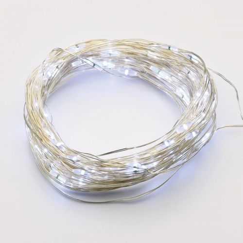 ACA Lighting 100 LED dekorační řetěz s časovačem W stříbrný měďený kabel na baterie 3XAA IP44 10m plus 10cm X01100215 Studená bílá