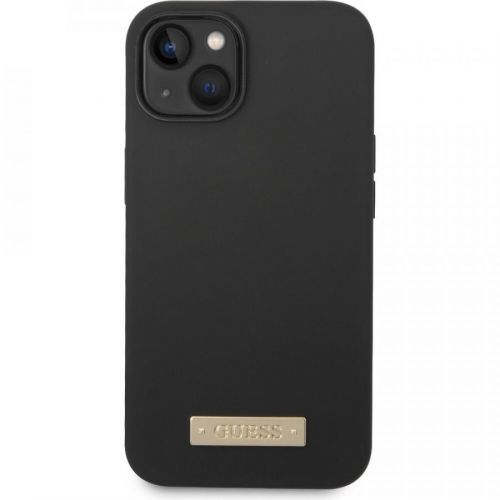 Guess Silicone Metal Logo MagSafe kryt iPhone 14 Plus černý