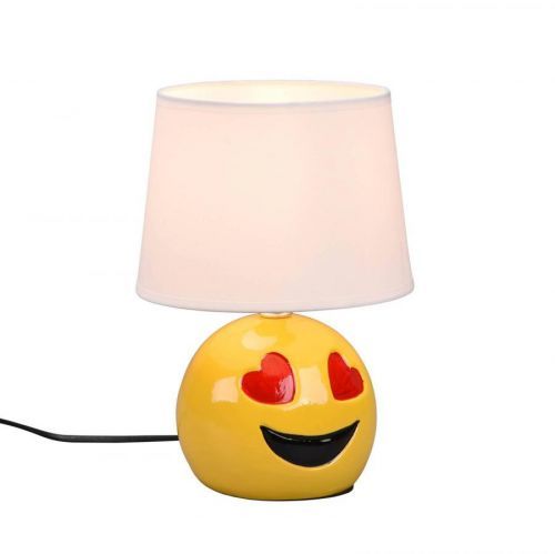 Reality Leuchten Stolní lampa Lovely se Smiley, stínidlo bílá, Dětský pokoj, keramika, textil (bavlna, polyester), E14, 10W, K: 26cm