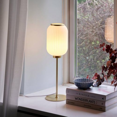 Nordlux Stolní lampa Milford, kov a sklo, mosaz/opál, Obývací pokoj / jídelna, sklo, kov, E27, 40W, K: 48cm