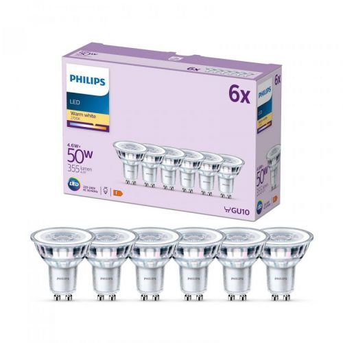 Philips LED žárovka GU10 4, 6W 355lm 827 čirá 36° 6, sklo, GU10, 4.6W, Energetická třída: F, P: 5.4 cm