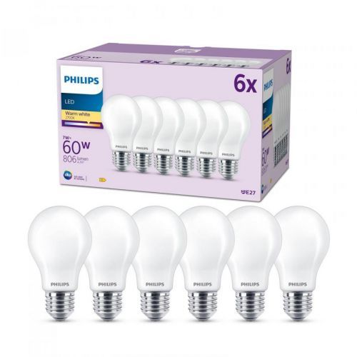 Philips LED žárovka E27 7W 806lm 2700K matná 6ks, sklo, E27, 7W, Energetická třída: E, P: 10.6 cm