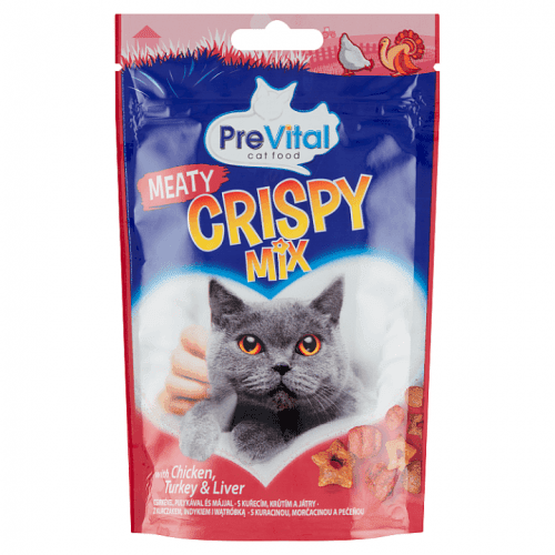 PreVital Crispy Mix pamlsky pro kočky s kuřecím, krůtím a játry 60g
