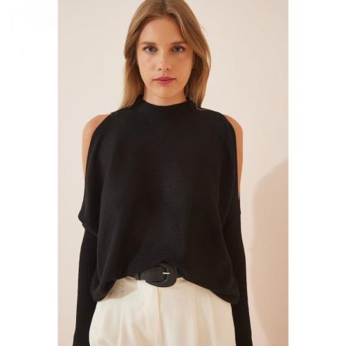Happiness İstanbul Women's Black Cut Out Detailed Oversize Knitwear Sweater