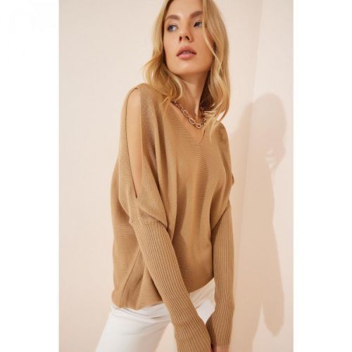 Happiness İstanbul Women's Biscuit Shoulder Window Oversize Knitwear Sweater