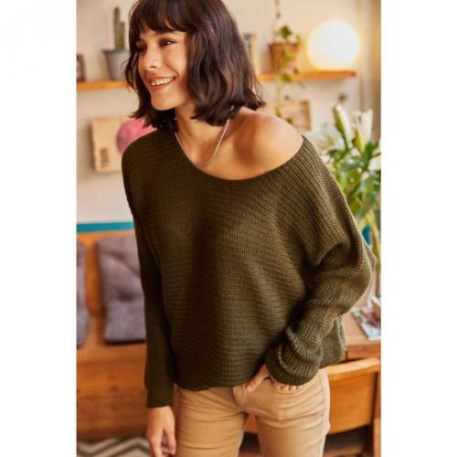 Olalook Women's Khaki Thessaloniki Loose Knitwear Sweater