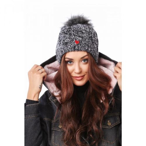 Black winter hat with pompom