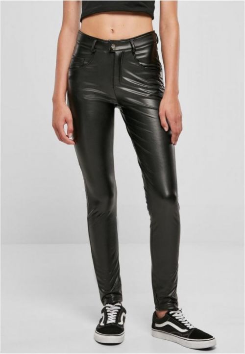 Ladies Mid Waist Synthetic Leather Pants - brown 26