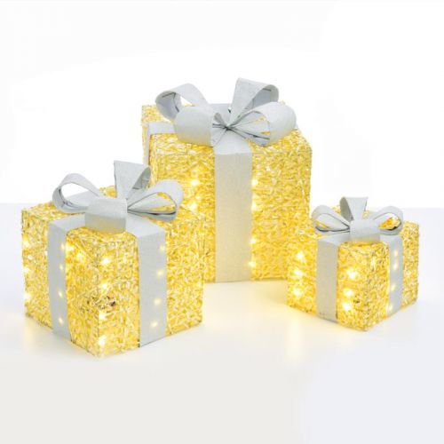 ACA Lighting zlatá hedvábná sada dárkové balíčky, 20 plus 30 plus 40 WW mini LED na baterie 3x3xAA IP20 18,24,30cm X1190115 Teplá bílá