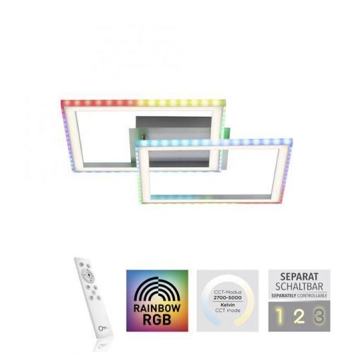 LEUCHTEN DIREKT LED stropní svítidlo 44,5x44,5cm, stříbrná barva, otočné, RGB Rainbow, stmívatelné RGB plus 2700-5000K