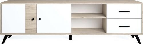 Bílý TV stolek v dekoru dubu 181x53 cm Sahara - Marckeric