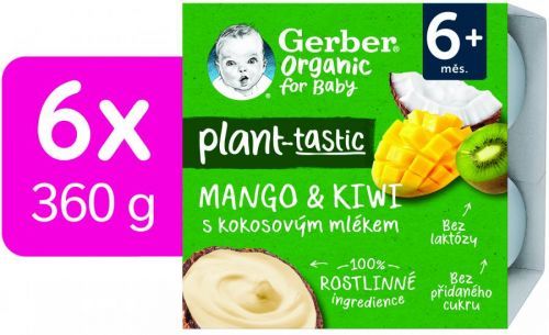 Gerber Organic 100% rostlinný dezert mango a kiwi s kokosovým mlékem 4 x 90 g