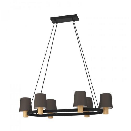 EGLO Lustr Edale, 6x látkové stínidlo cappuccino, ovál, Obývací pokoj / jídelna, textil, dřevo, ocel, E27, 40W, P: 108 cm, L: 51 cm