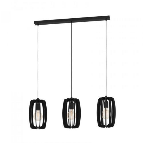 EGLO Závěsné světlo Bajazzara, 3 klecová stínidla černá, Obývací pokoj / jídelna, ocel, E27, 40W, P: 89 cm, L: 19 cm