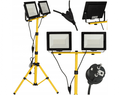 Berge LED reflektor 2x100W + kabel a stativ 170cm - studená bílá