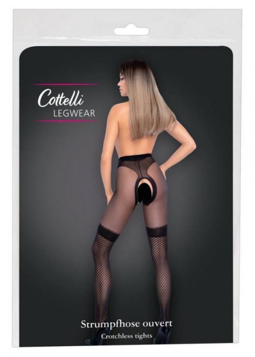 Cottelli - open stockings with mesh insert (black)