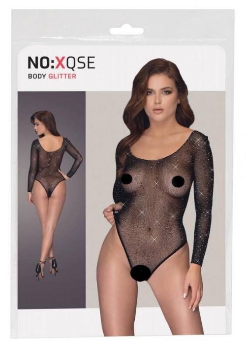 NO:XQSE - long-sleeved, shiny mesh body - black (S-L)