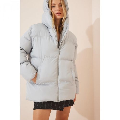 Happiness İstanbul Women's Gray Hooded Oversize Down Jacket