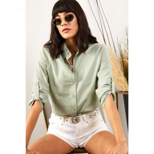 Olalook Women's Mint Green Linen Shirt