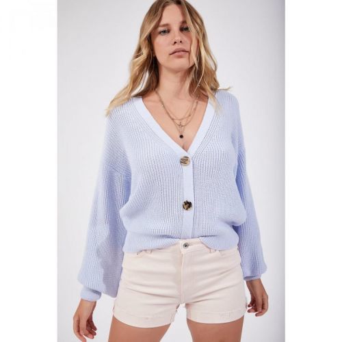 Happiness İstanbul Women's Sky Blue V-Neck Buttoned Knitwear Cardigan