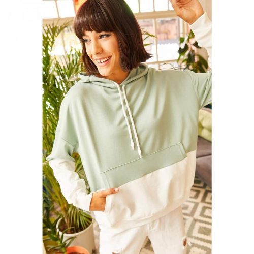 Olalook Women's Mint Green 2-Color Oversize Sweatshirt