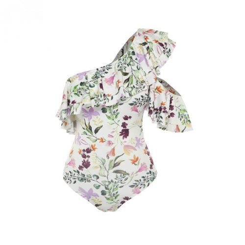 Trendyol Multicolored Floral Patterned Flywheel Detailed One-Shoulder Swimsuit