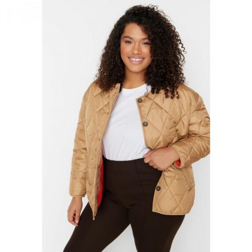 Trendyol Curve Camel Crew Neck Quilted Coat