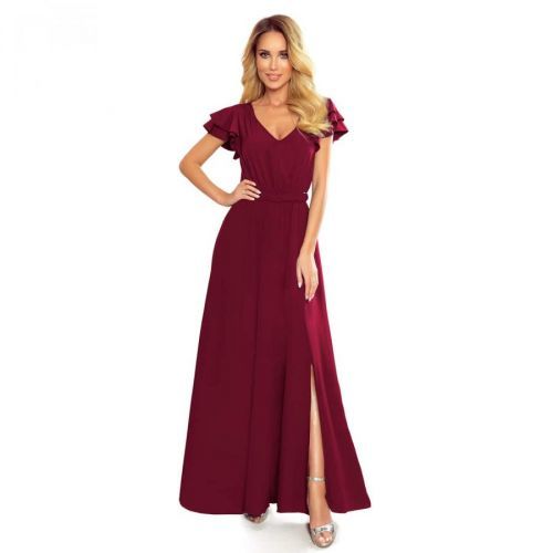 310-5 LIDIA long dress with a neckline and frills - BORDEAUX