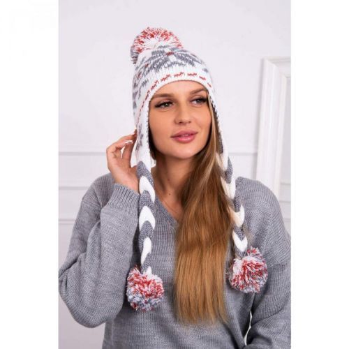 Cap with braids Fabia K272 white+grey