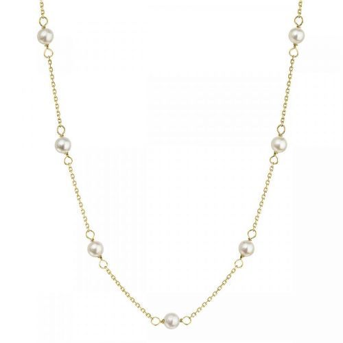 Evolution Group Zlatý 14 karátový náhrdelník žluté zlato s bílými říčními perličkami 92P00028