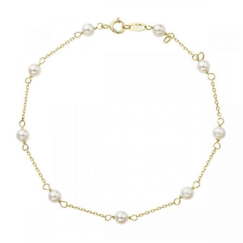 Evolution Group Zlatý 14 karátový náramek žluté zlato s bílými říčními perličkami 93P00015