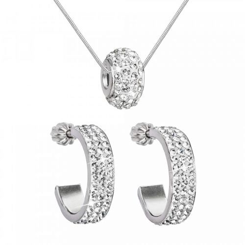 Evolution Group Sada stříbrných šperků náušnice a náhrdelník bílá kulatá AG SADA 3