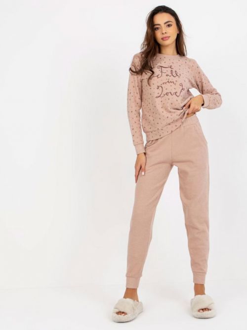 TMAVĚ BÉŽOVÉ TEPLÉ PYŽAMO FALL IN LOVE -BR-PI-9106-BEIGE Velikost: S