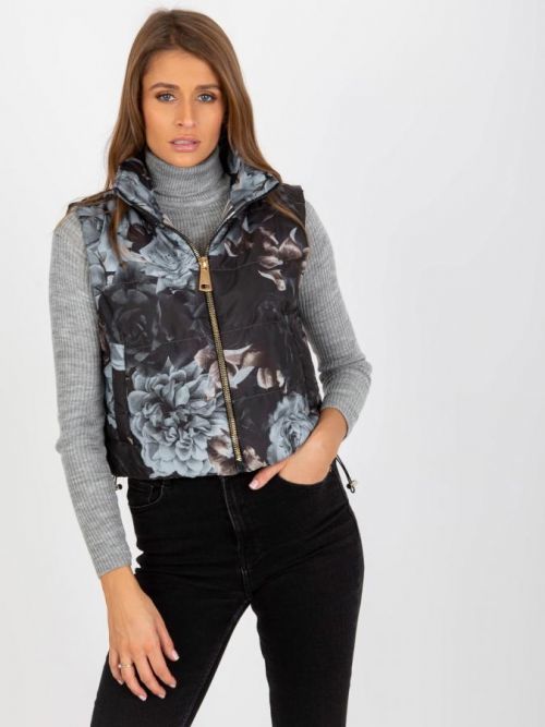 ČERNÁ KVĚTINOVÁ KRÁTKÁ VESTA RV-KZ-11445.98P-BLACK Velikost: S