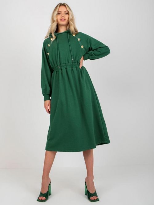 TMAVĚ ZELENÉ DELŠÍ MIKINOVÉ ŠATY S KAPUCÍ RV-SK-8336.12P-DARK GREEN Velikost: ONE SIZE
