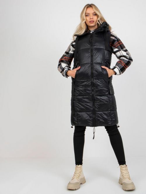 ČERNÁ DLOUHÁ PROŠÍVANÁ VESTA -D50048X80105A1-BLACK Velikost: L