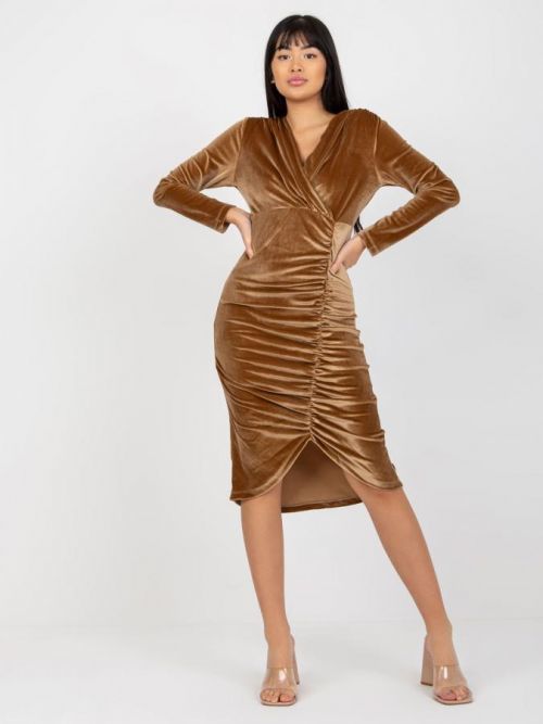 ZLATÉ VELUROVÉ NAŘASENÉ ŠATY -VI-SK-158.32P-GOLD Velikost: S/M