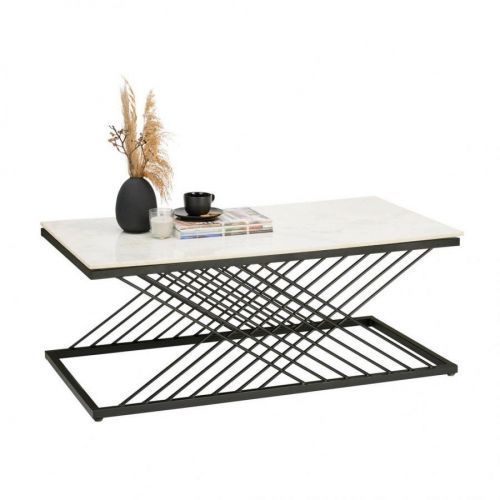 Novel KONFERENČNÍ STOLEK, černá, bílá, kov, kámen, 115/60/45 cm