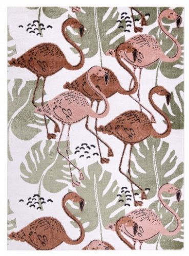 Dywany Łuszczów Dětský kusový koberec Fun Flami Flamingos cream - 80x150 cm Béžová
