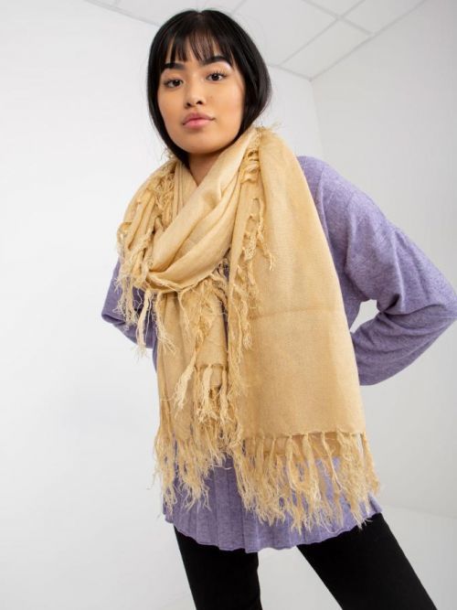 Women's beige long shawl with fringes
