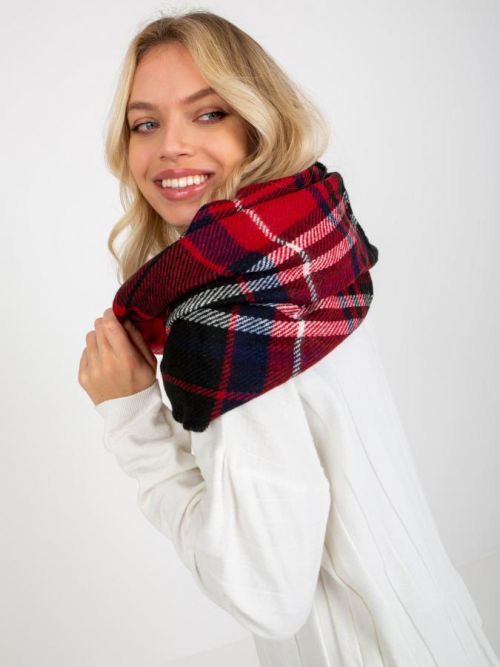 Black and red ladies' neck warmer with a plaid print