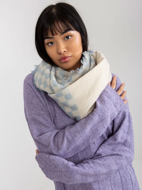 Ecru-blue women's checkered winter scarf