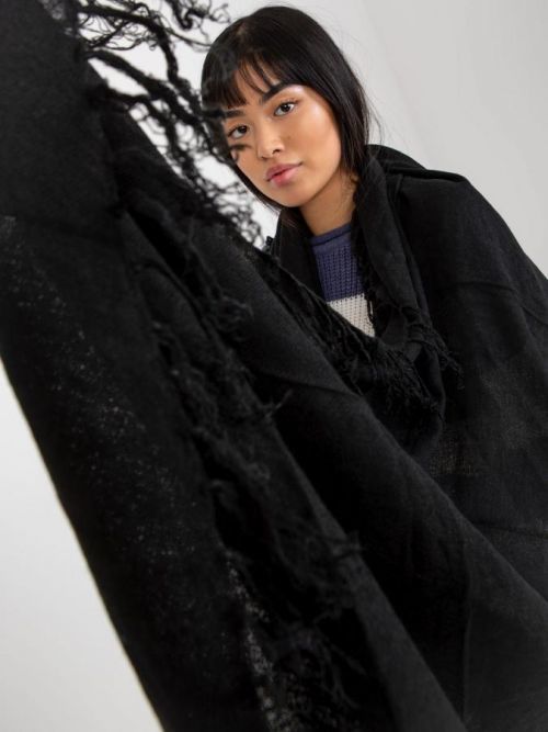 Women's black smooth shawl with fringes