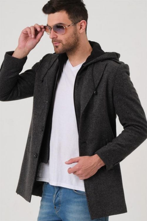PLT8406 DEWBERRY MEN'S COAT-PATTERNED BLACK ANTHRACITE