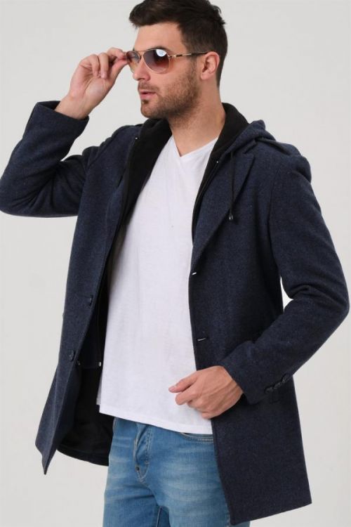 PLT8406 DEWBERRY MEN'S COAT-PATTERNED BLUE