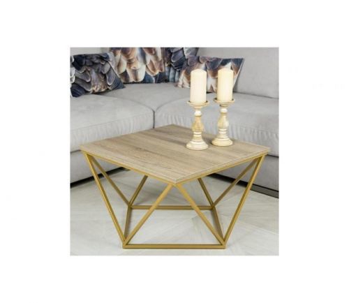 HowHomely Konferenční stolek CURVED 62x62 cm zlatá/hnědá