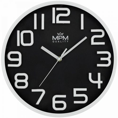 Designové plastové nástěné hodiny moderního vzhledu s vystouplými 3D číslicemi a plynulým chodem.
II. jakost - Nepatrné povrchové vady nebo zvlnění plastů zadní strany E01.4232 177639 MPM Neoteric - A