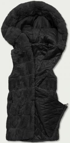 Černá kožešinová vesta s kapucí (BR8060-1) - 46 - černá
